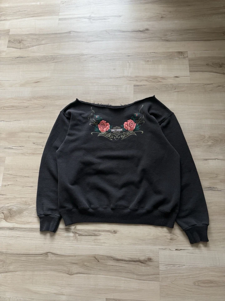 Sudadera Harley-Davidson Rosa Cuello Redondo Vintage Años 80 Corte Cuello Desteñido Mediano Foto 2 de 4