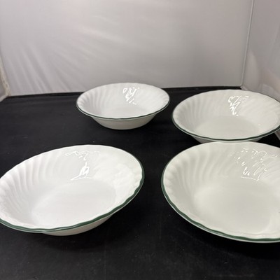 4 Vtg Corelle by Corning  Cereal Soup Bowl Green Rim Stripe 6.25  Salad FreShip