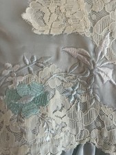 VTG AMANDA STEWART Silky Blue Nightgown Cottage Prairie LACE Embroidery Fairy S