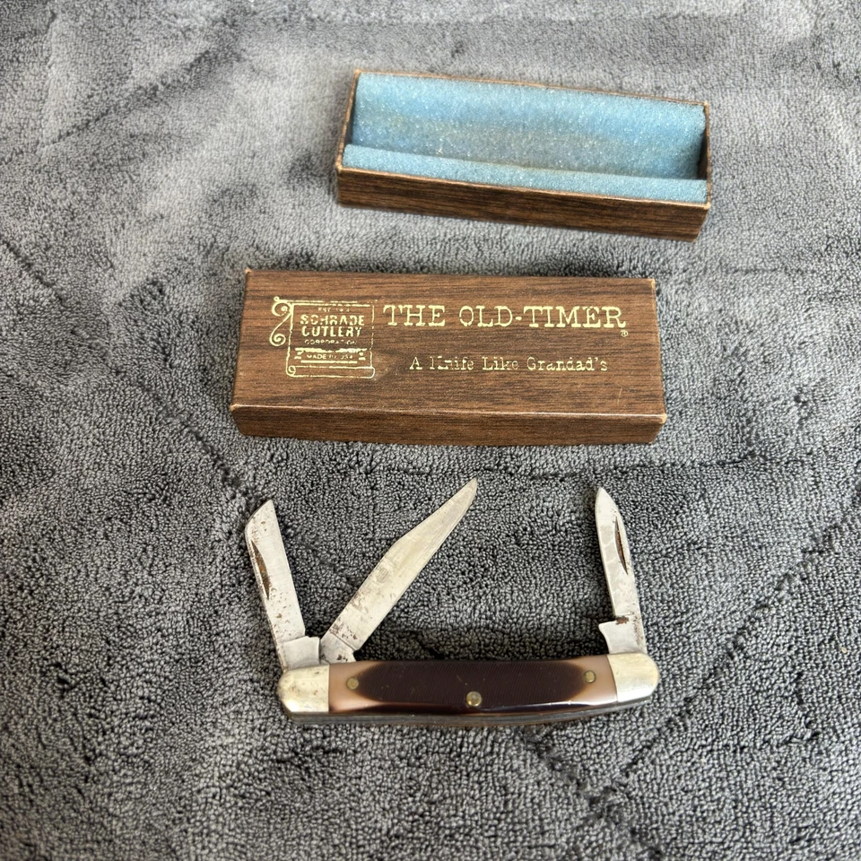 Navaja de bolsillo vintage Schrade Old Timer 108OT EE. UU. 3 hojas ganadero con caja Foto 4 de 4