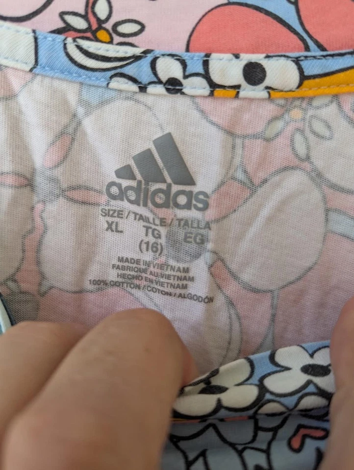 Adidas Floral All Over Print Short Sleeve Cotton Crop Boxy Tee Youth XL - Image 2 of 4