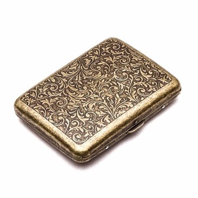 20 cigarette holder Retro Metal Cigarette Case - Double Sided Holder for 20 Cigarettes, Golden