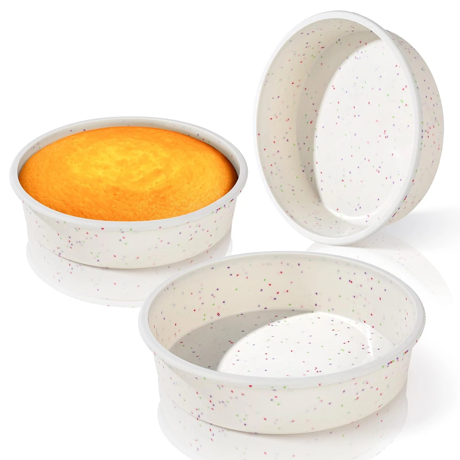 8 Inch Silicone Round Cake Pan with Metal Reinforced Frame Set of 3, Nonstick...