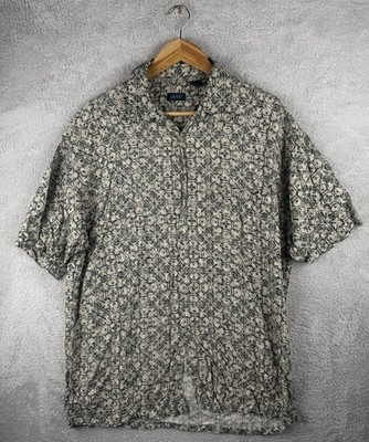 IZOD Herren Large 100% Rayon Hemd Grau Abstraktes Geometrisches Muster