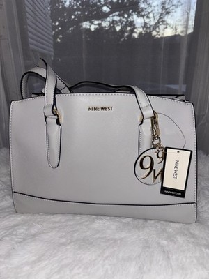 Nine West White Shoulder Bag Logo Charm Double Handles Gold Hardware