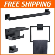 Modern Matte Black Bathroom Towel Bar Set