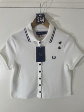 Camicia Fred Perry Amy Winehouse piqué con bottoni bianca taglia 8 nuova etichette