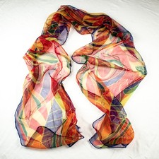 Vintage 1980's Multicolor Artistic Floral Chiffon Rectangle Scarf 67"L x 11.5"W