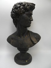 VINTAGE PLASTER STATUE FIGURINE BLACK PAINTED HEAD OF DAVID ROMAN STYLE