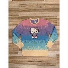 BoxLunch Sanrio Hello Kitty Pastel Rainbow Knit Sweater Heart Graphic Large