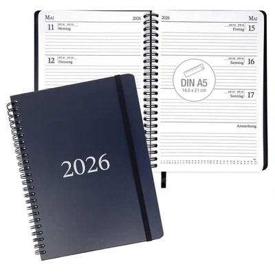AMLI Kalender 2026 A5 Buchkalender – Terminplaner Wochenplaner Hardcover Ringbindung