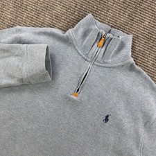 Polo Ralph Lauren Mens Medium Light Blue Cotton Quarter Zip Pullover Sweater