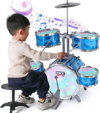 Kids Drum Set for Toddlers with 5 High Drums  Lights Vibrating-Controlled  