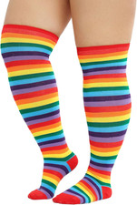 Plus Size Thigh High Socks Extra Long Leg Warmers over Knee One Size Rainbow