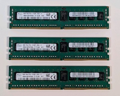 Lot of 3 SK Hynix 8GB 1Rx4 RAM | PC4-2133P-RC0-11, HMA41GR7AFR4N-TF TD AB, 1611