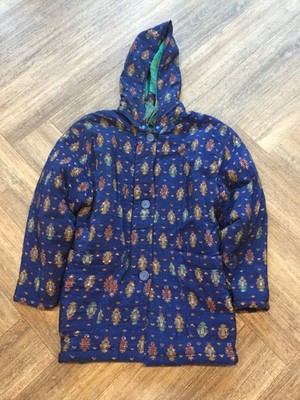 Mash Italy Vintage Blue Padded Jacket Women Large Aztec Boho Geometric Hooded