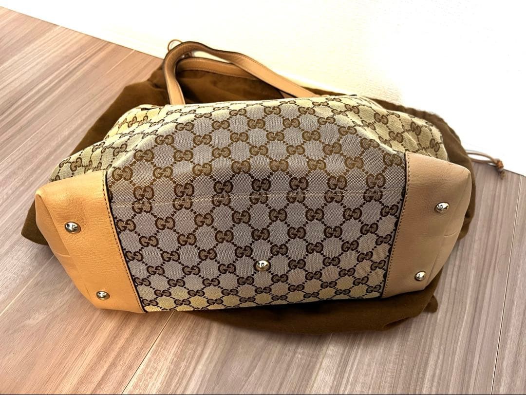 GUCCI GG Canvas Horsebit Tote Bag Beige Leather Trim Excellent Condition thumbnail 6