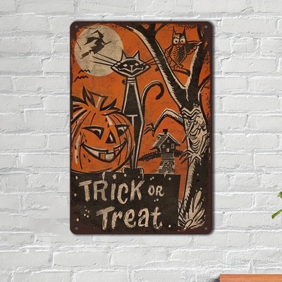 Trick or Treat'' Rustic Tin Metal Signs - 8x12 , Vintage Iron Wall Art for Home