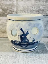 Delft Blauw Holland Bulb Planter Blue Hand Painted Crocus Pot Windmill Sailboat