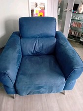 Sofology Dakota Recliner Armchair Blue Suede Chrome Frame 100x100x95cm