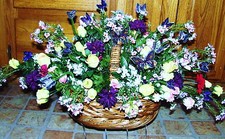 Headstone Tribute Grave Cemetery Basket Butterflies Wildflowers Silk Mini Roses