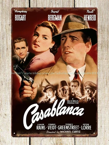 vintage collectible metal wall art Casablanca 1942 movie poster metal tin sign