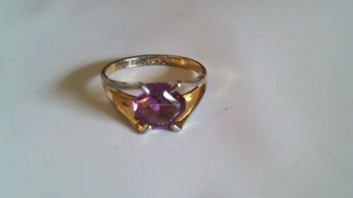 Amethyst Gold Plated/Stainless Steel Estate Sale Ring Size 5.5 - Picture 1 of 9
