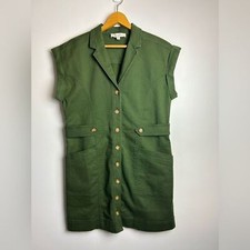 Loft Utility Mini Pocket Shirtdress 8  Green Button-Down Dress Old Money 2024