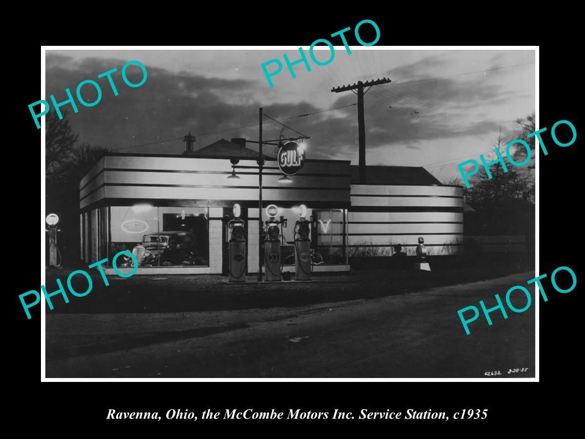 OLD 8x6 HISTORIC PHOTO OF RAVENNA OHIO THE GULF OIL GAS STATION c1935