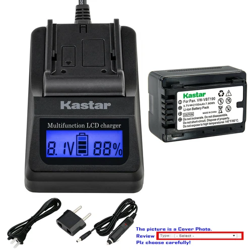 Kastar Battery LCD Fast Charger for VW-VBT190 & Panasonic HC-VX980M HC-VX981