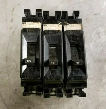 3) FPE 15 AMP NE114015 CIRCUIT BREAKER 120 VAC 1 POLE LOT OF 3