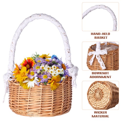 Cabilock Geflochtener Blumenmädchenkorb - Weidenkorb Für Hochzeit - Dekorativer Picknickkorb - 14x14x11 Cm