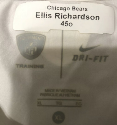 Chicago Bears Ellis Richardson Official NFL Equipment Training Shirt Adult XL