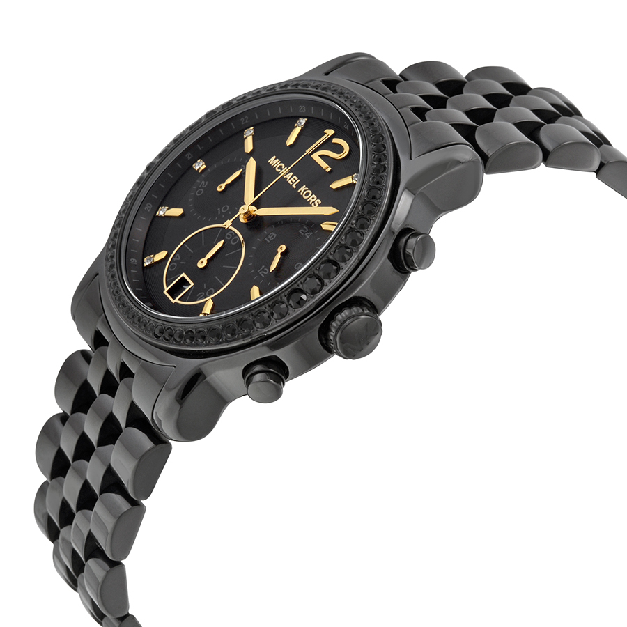 NEW MICHAEL KORS BAISLEY BLACK ION PLATED,GOLD,CRYSTALS  display picture 2