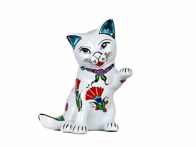 Turkish Cat Figurine Playful Green Tail Iznik 2