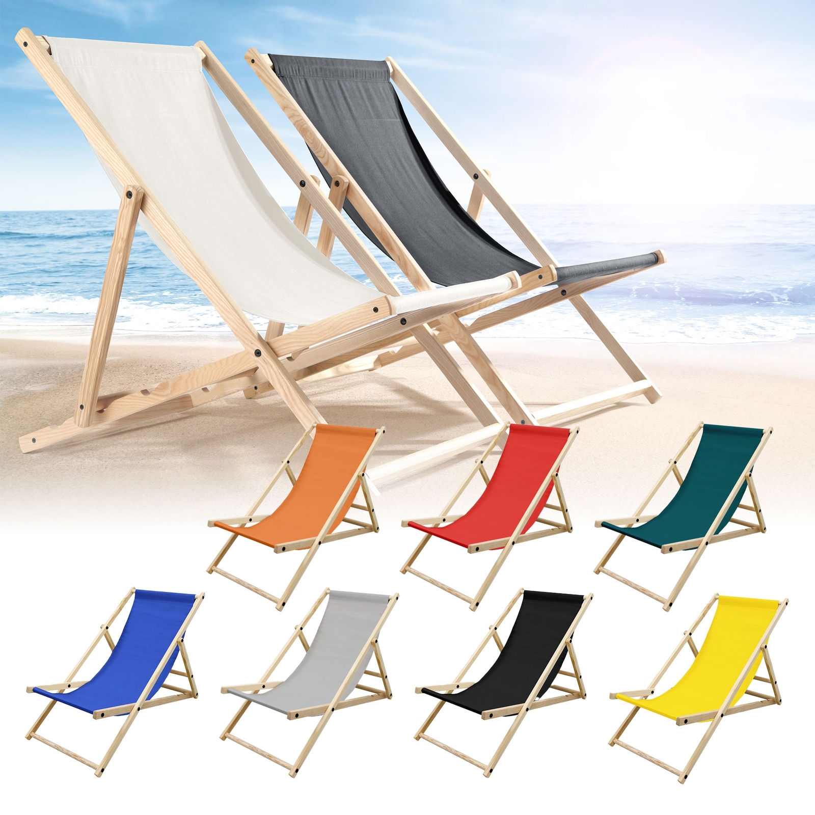 Silla de playa tumbona de exterior reclinable para camping plegable, madera pino