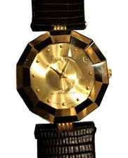 Pierre Nicol Women's 9" Watch Geometric Dial Black Leather Band New Battery