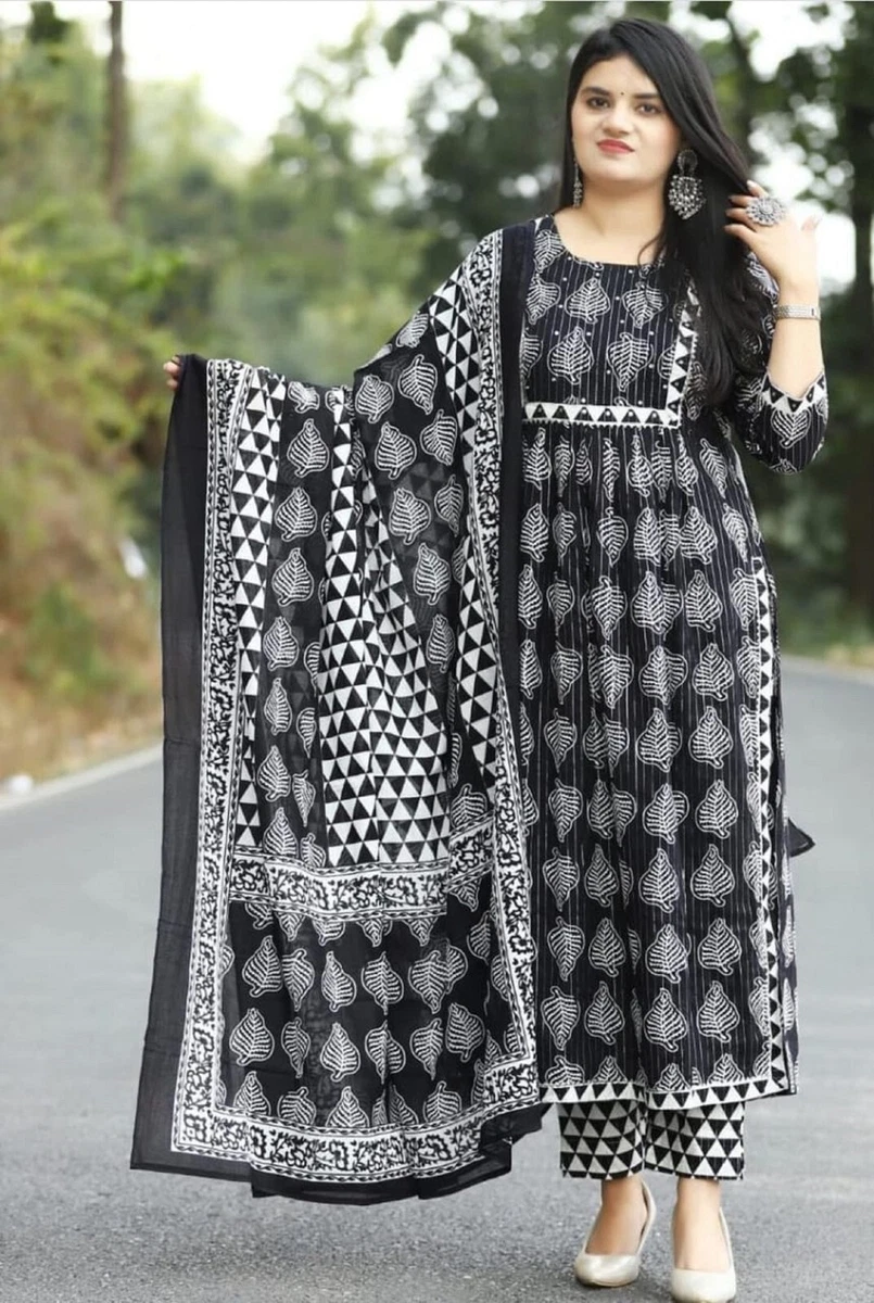 Wedding Party Wear Indian Women Straight Cotton Printed Kurti, Pant With  Dupatta | eBay