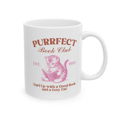 Funny Cat Mug Cat Book Lover Owner Retro Book Club 90s Coffee Tea Cup Gift
