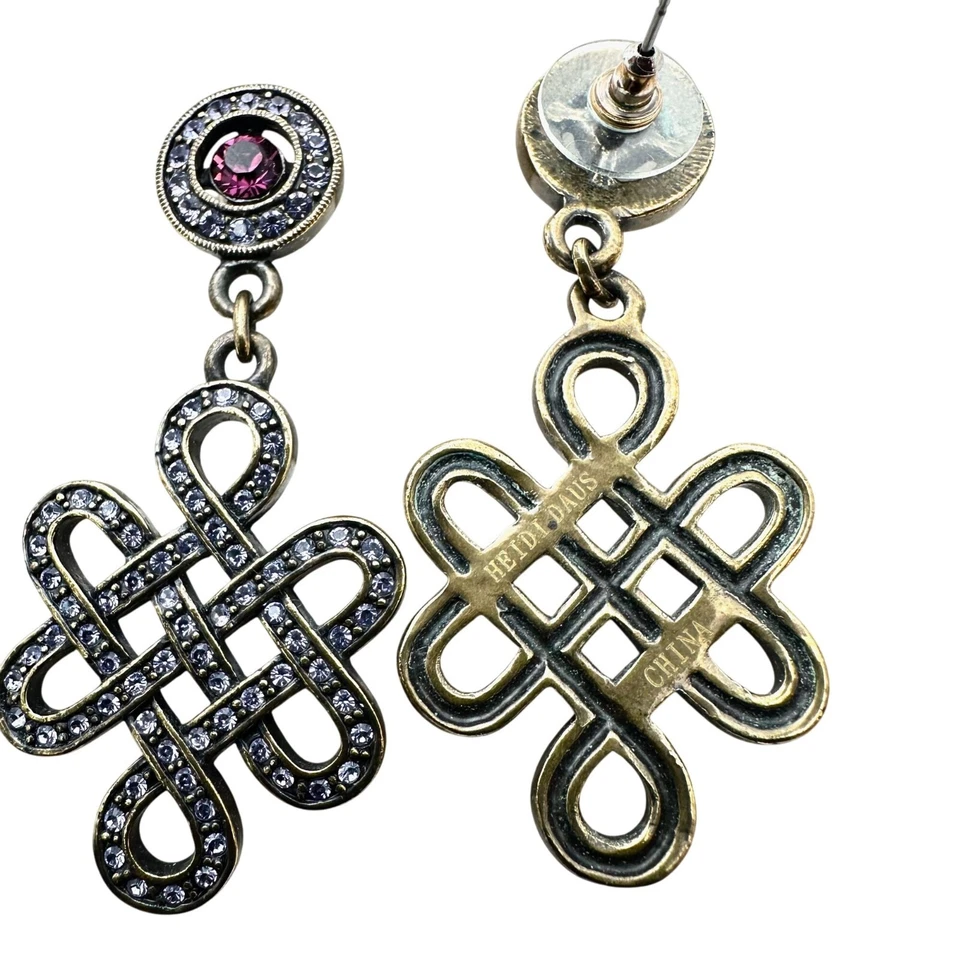 Heidi Daus Purple Pink Crystal Bronze Pierced Earrings Chandelier 2 Inch - Image 3 of 3