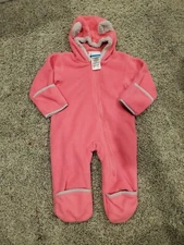 Columbia Bunting Pink Gray Fleece Bear Ears Snowsuit Size 12 Months Baby Toddler