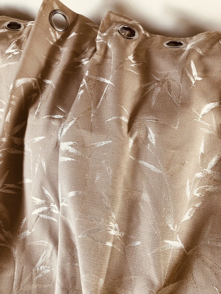 Cortinas de Ojales Diseño Hoja Zen Dorado Beige Par Forrado Ancho 45” Cada una por 55” Gota Foto 2 de 4