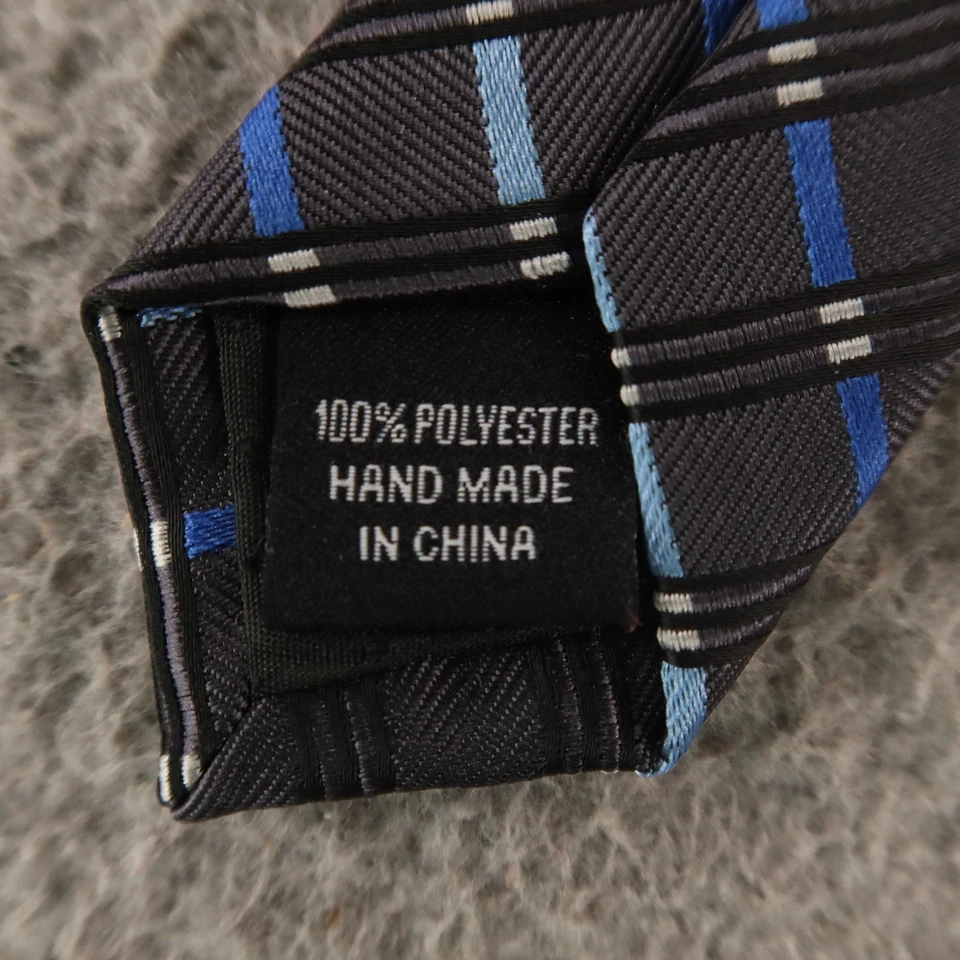 Corbata Platino Azul Gris Cuadros y Cuadros Poliéster Sarga Hecha a Mano 3.25" Foto 4 de 4