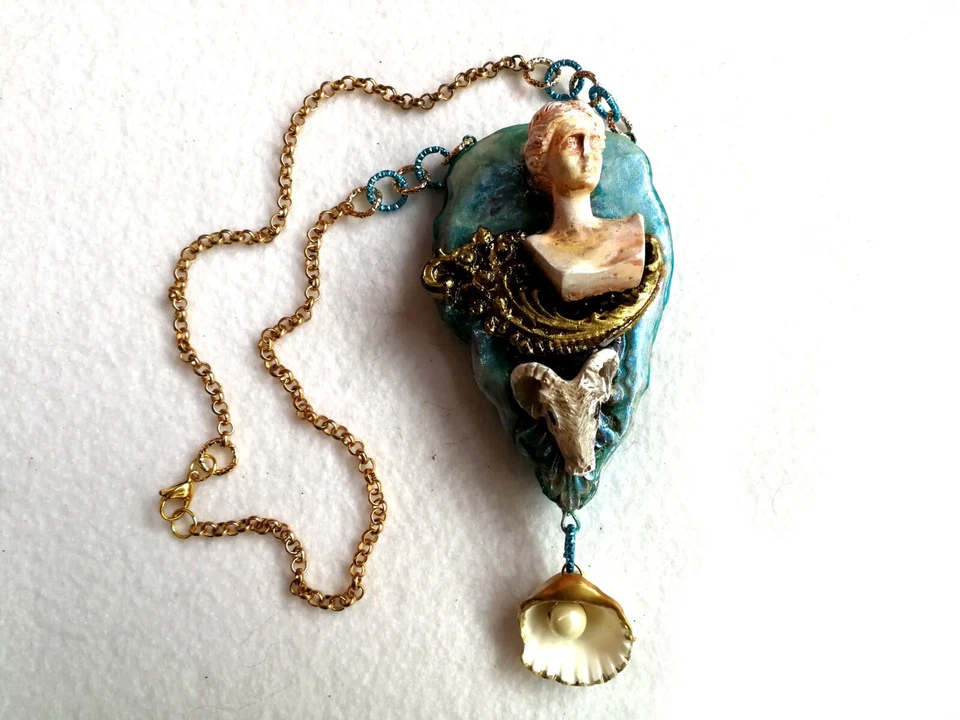 Joia de luxo Belle Epoque Art Deco novo colar pingente mulher concha animal - Imagem 2 de 4