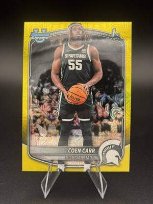 Coen Carr 2025-26 Bowman Chrome Yellow 1st Prospect #/75 Michigan St. Spartans