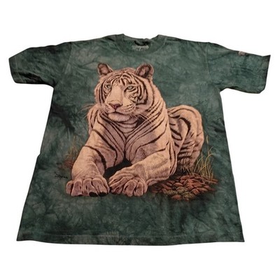 Rainforest Cafe The Mountain White Tiger Tie Dye Shirt Green Men's S Cotton