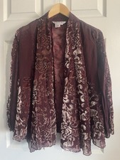 WinterSilks Open Top Silk Burnout Velvet Sz S Sheer Cardigan Burgundy Whimsigoth