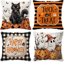 Halloween Pillow Covers 18x18, Trick or Treat Throw Pillowcase, Happy Halloween