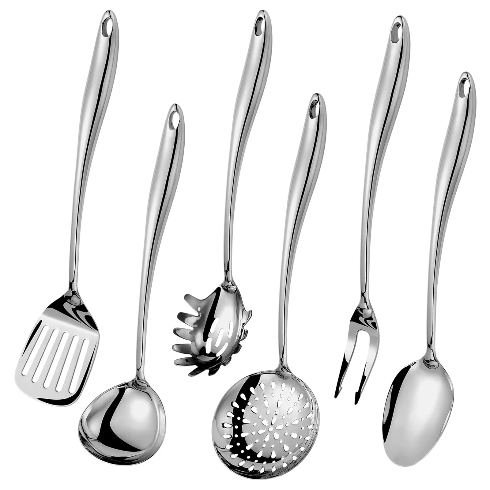 304 Stainless Steel Kitchen Utensils Set, 6 Pcs 6PCS-Silver-Style A, Silver