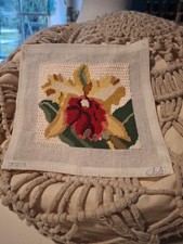 Vintage Floral Completed Needlepoint 6x6 Inch